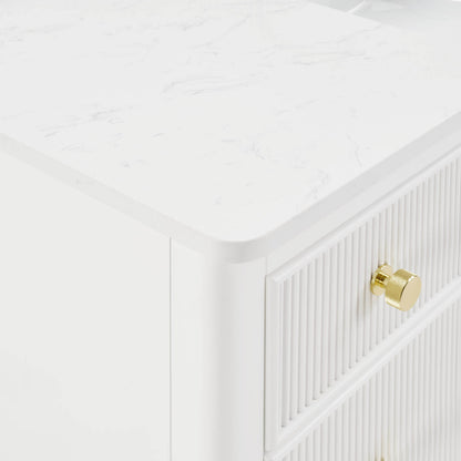Carrara White engineered stone countertop with ceramic undermount sink