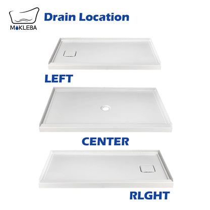 Centered round drain location on 48x32 white acrylic shower base