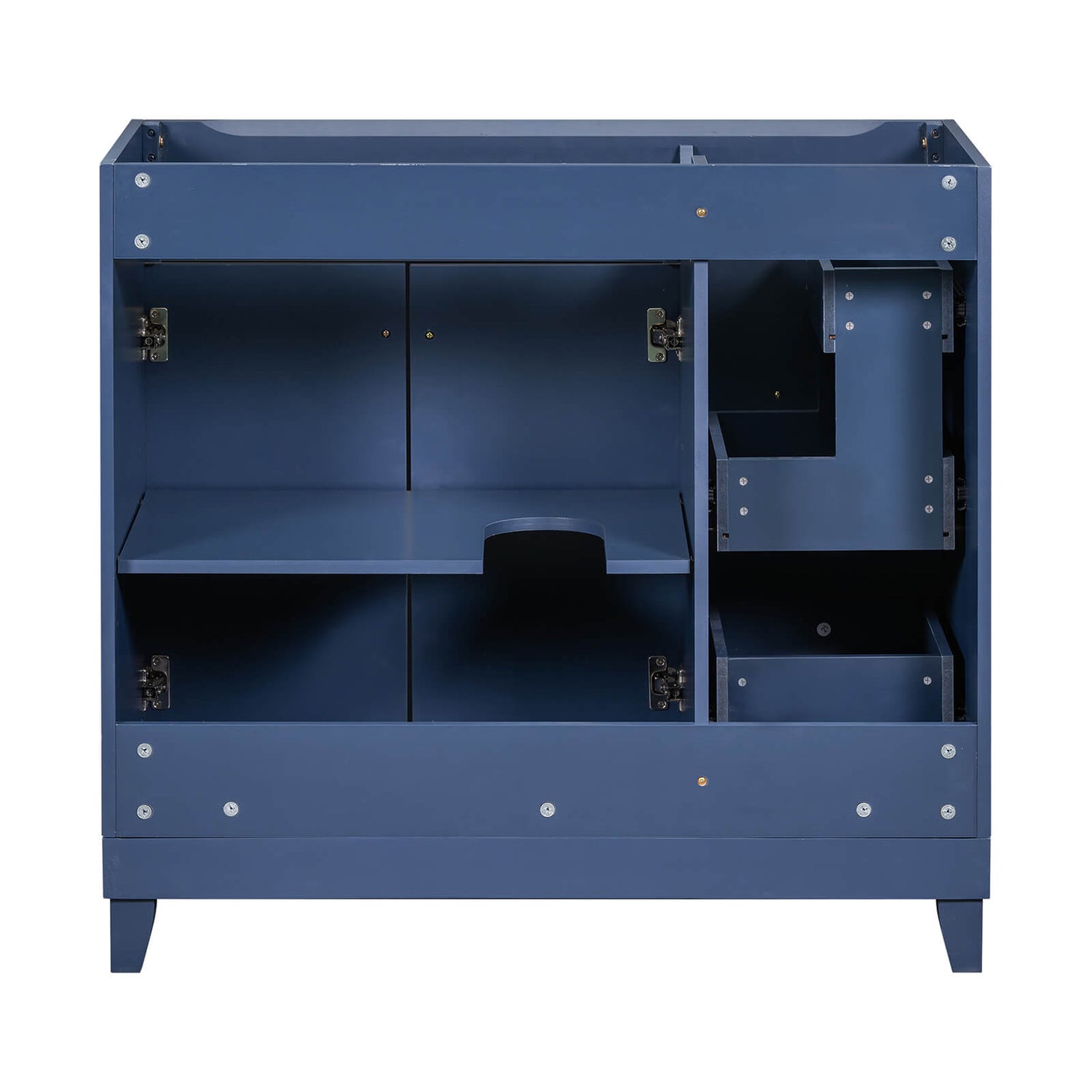 Chic and functional navy blue vanity enhancing bathroom aesthetics