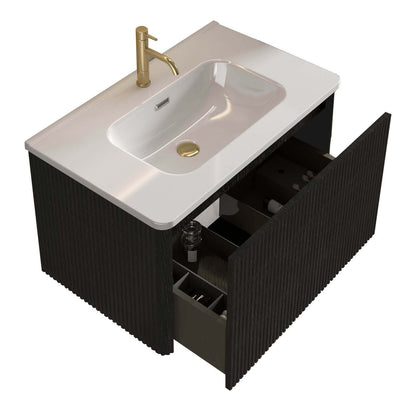 Chic black bathroom vanity with stain-resistant ceramic sink