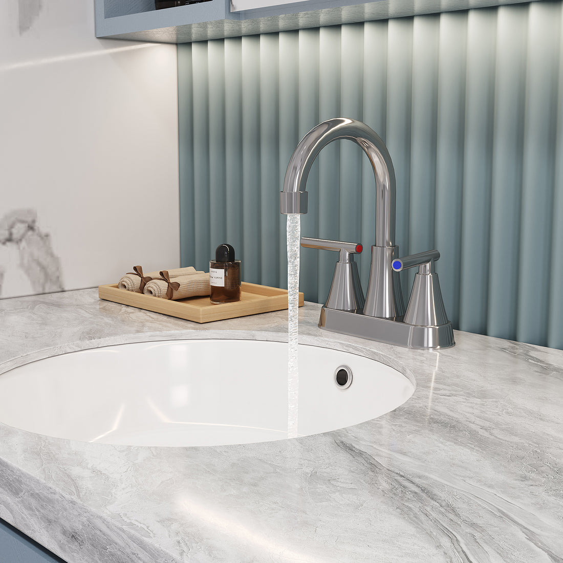 Chrome Double Lever Bathroom Lavatory Faucet