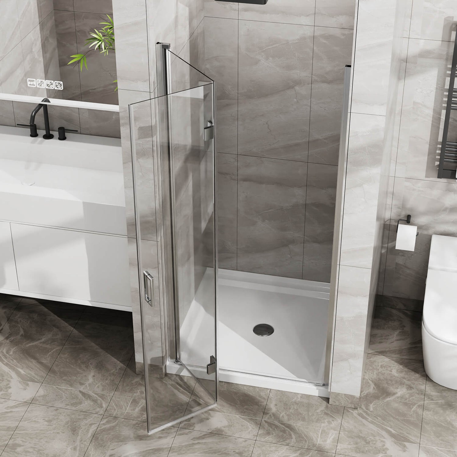 Chrome bi fold glass shower door with luxurious aluminum frame for modern bathrooms