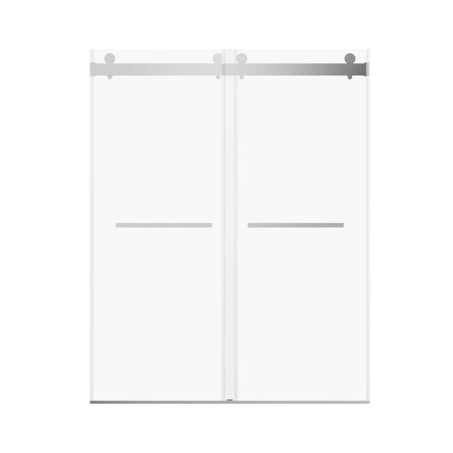Chrome double sliding shower door in a modern bathroom