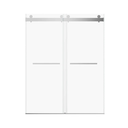 Chrome double sliding shower door in a modern bathroom