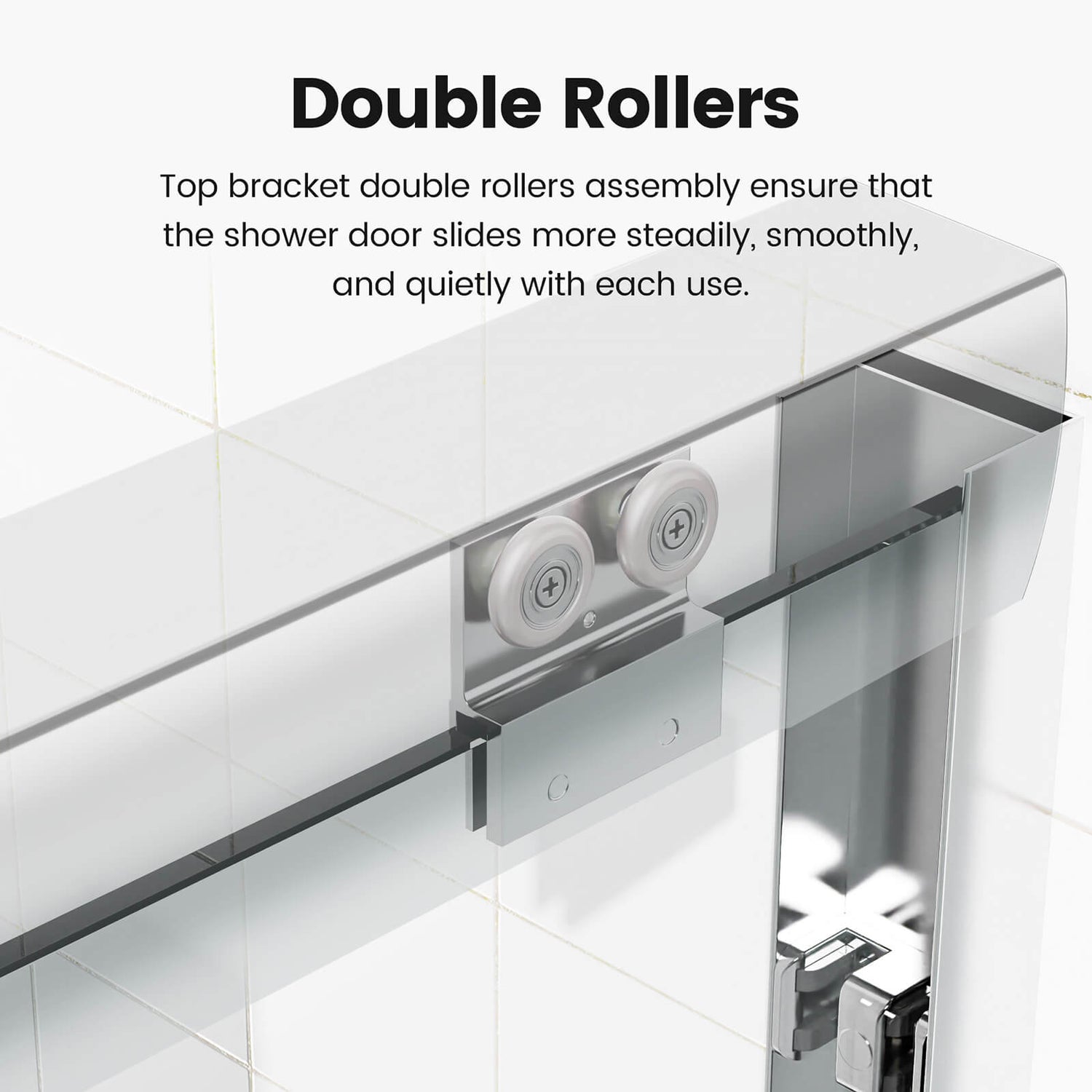 Chrome semi frameless shower door with anti stain glass and quiet sliding rollers