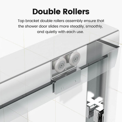 Chrome semi frameless shower door with anti stain glass and quiet sliding rollers