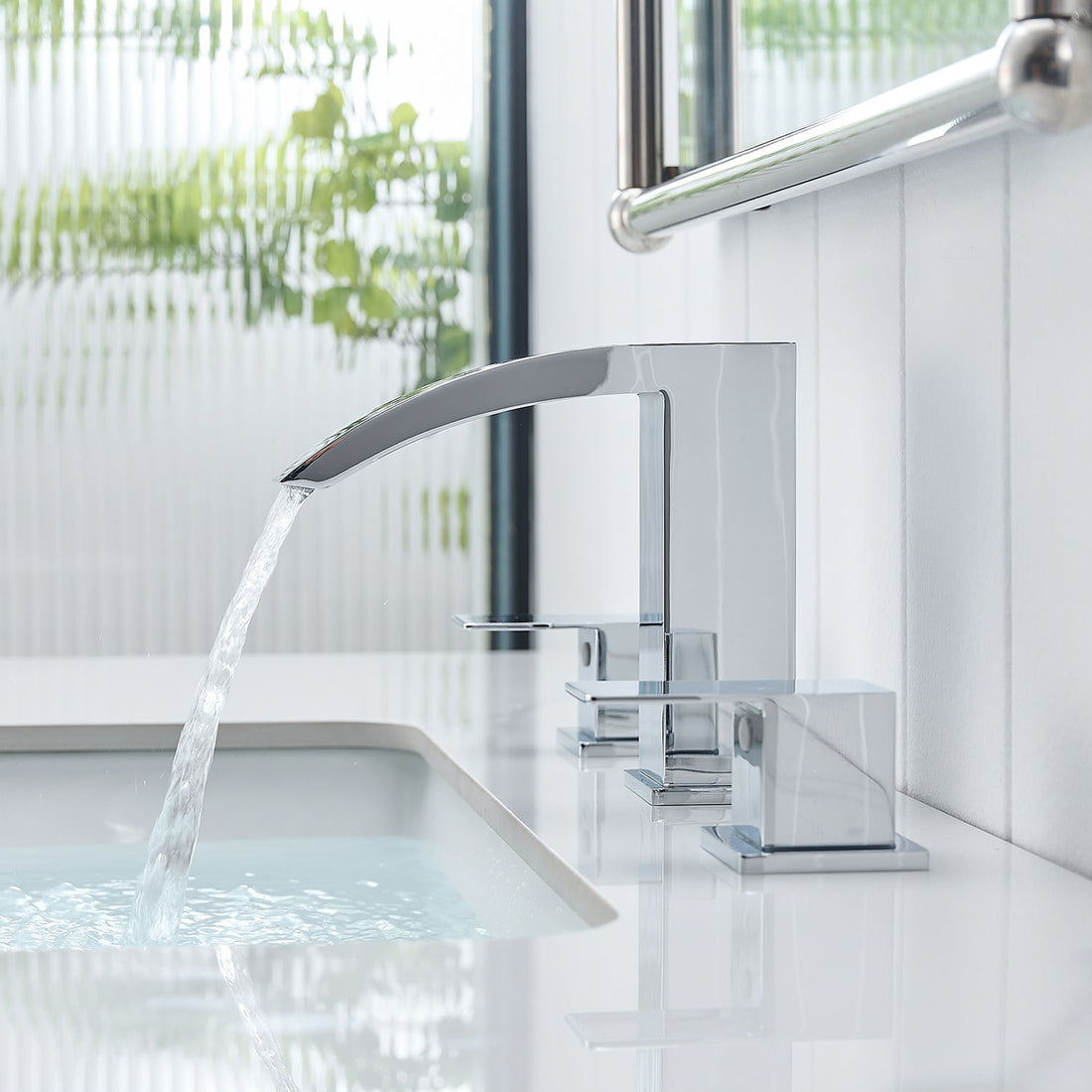 Chrome 2 Handle Waterfall Widespread Bathroom Faucet for 3 Hole Sink