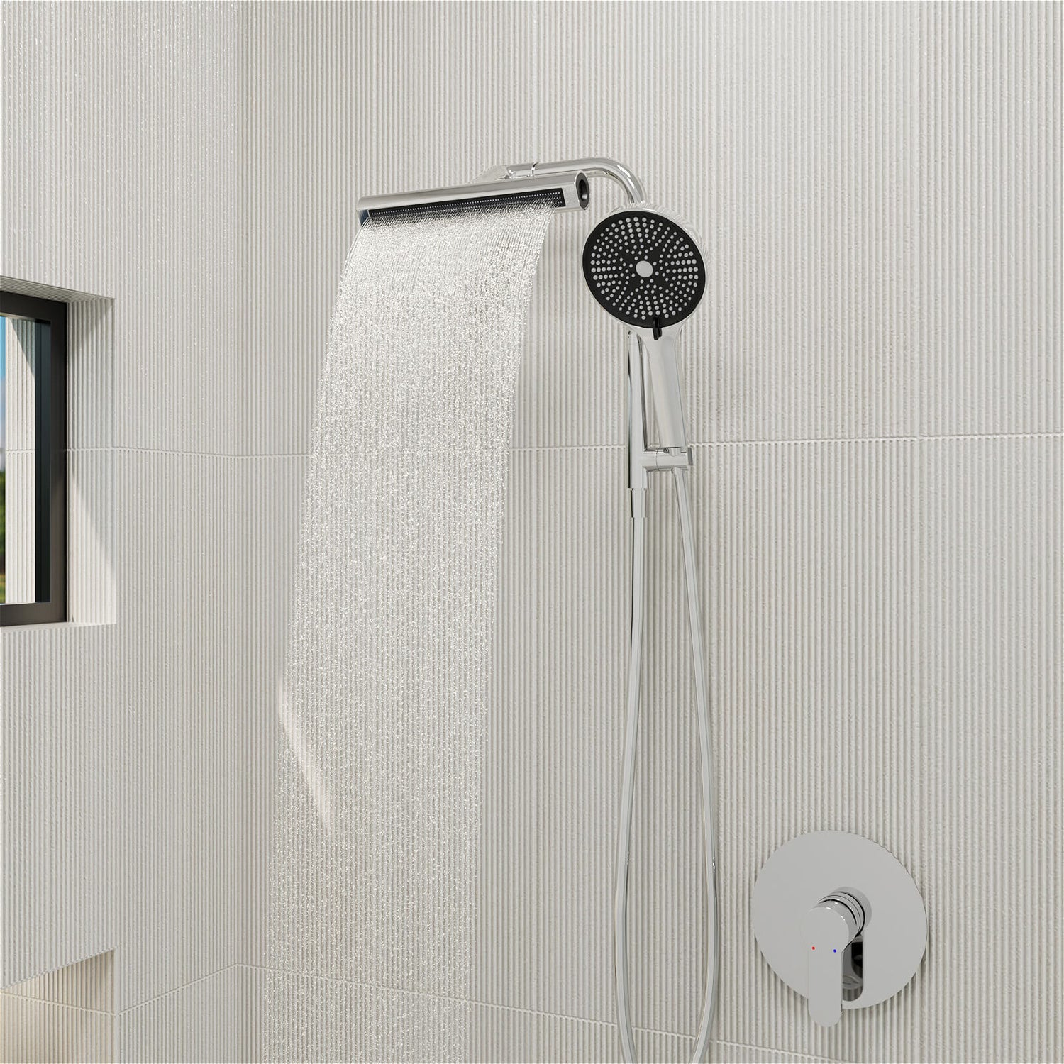 8&quot; Wall Bar Shower Kit with 360° Rotate 3-Spray Cylindrical Shower Head And 6-Spray Handheld