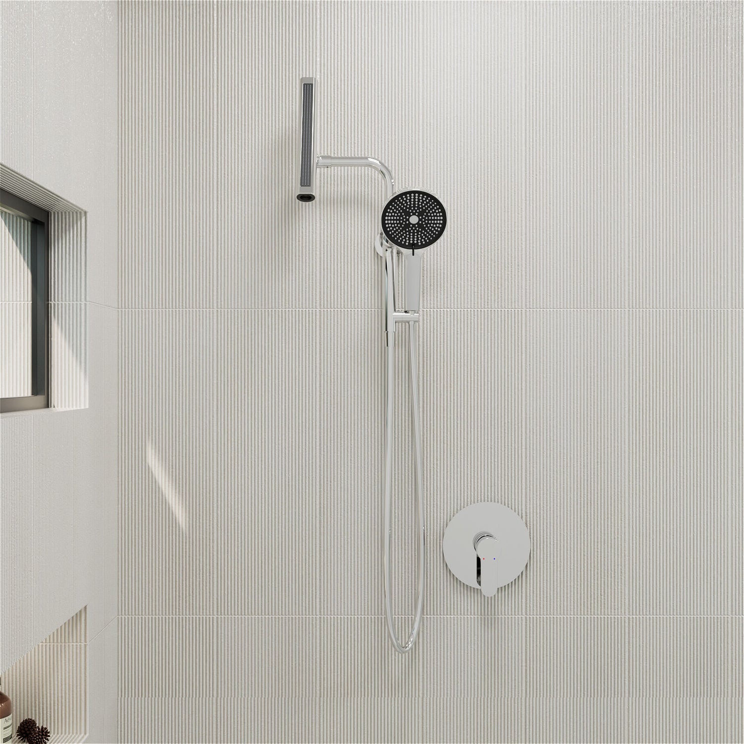 8&quot; Wall Bar Shower Kit with 360° Rotate 3-Spray Cylindrical Shower Head And 6-Spray Handheld