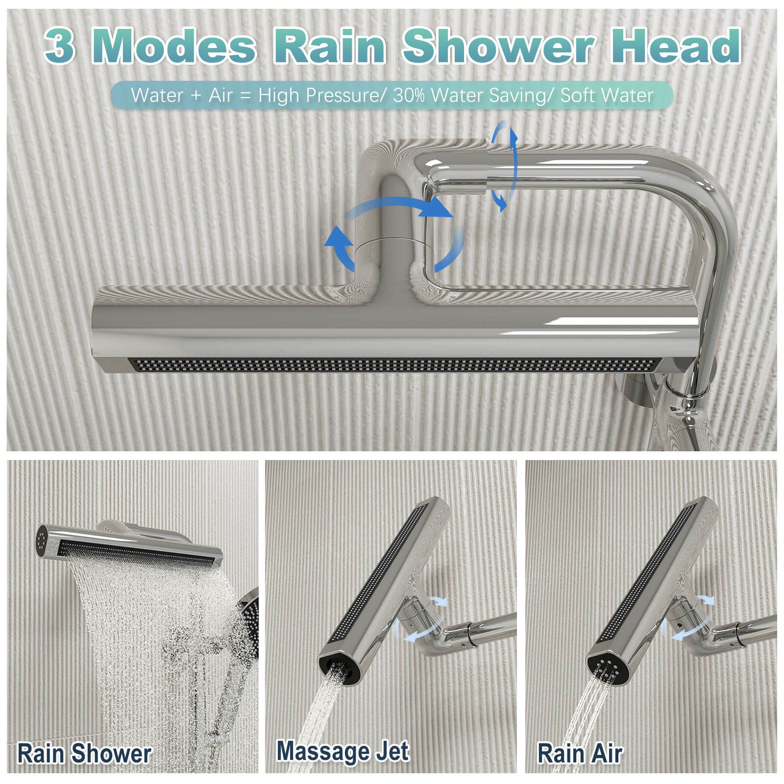 8&quot; Wall Bar Shower Kit with 360° Rotate 3-Spray Cylindrical Shower Head And 6-Spray Handheld
