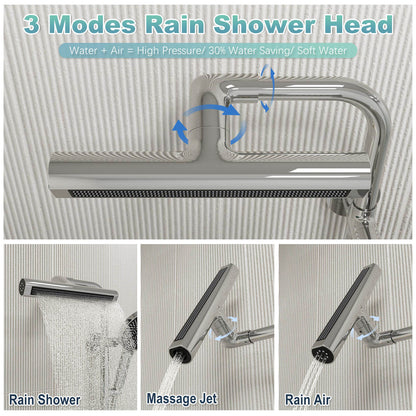 8&quot; Wall Bar Shower Kit with 360° Rotate 3-Spray Cylindrical Shower Head And 6-Spray Handheld