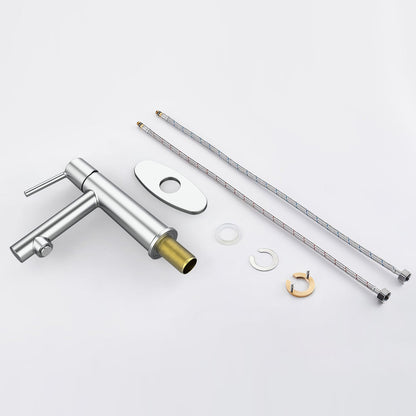 Chrome Single Handle Bathroom Faucet with install fittings and hoses