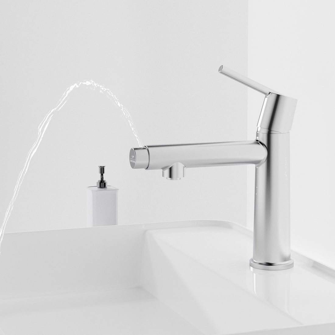 Chrome Single Handle Single Hole Bathroom Faucet with fountain mode