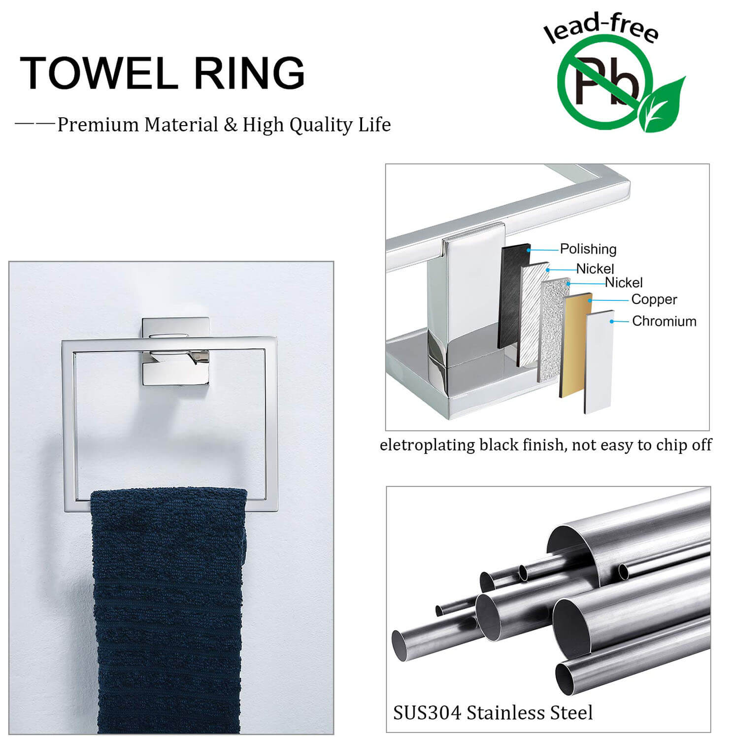 Chrome Stainless Steel Bathroom Hardware towel ring