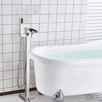 Chrome Waterfall Freestanding Bathtub Faucet with Hand Shower