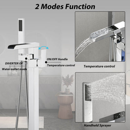 Chrome bathtub faucet with 2 water outlet modes for modern bathroom
