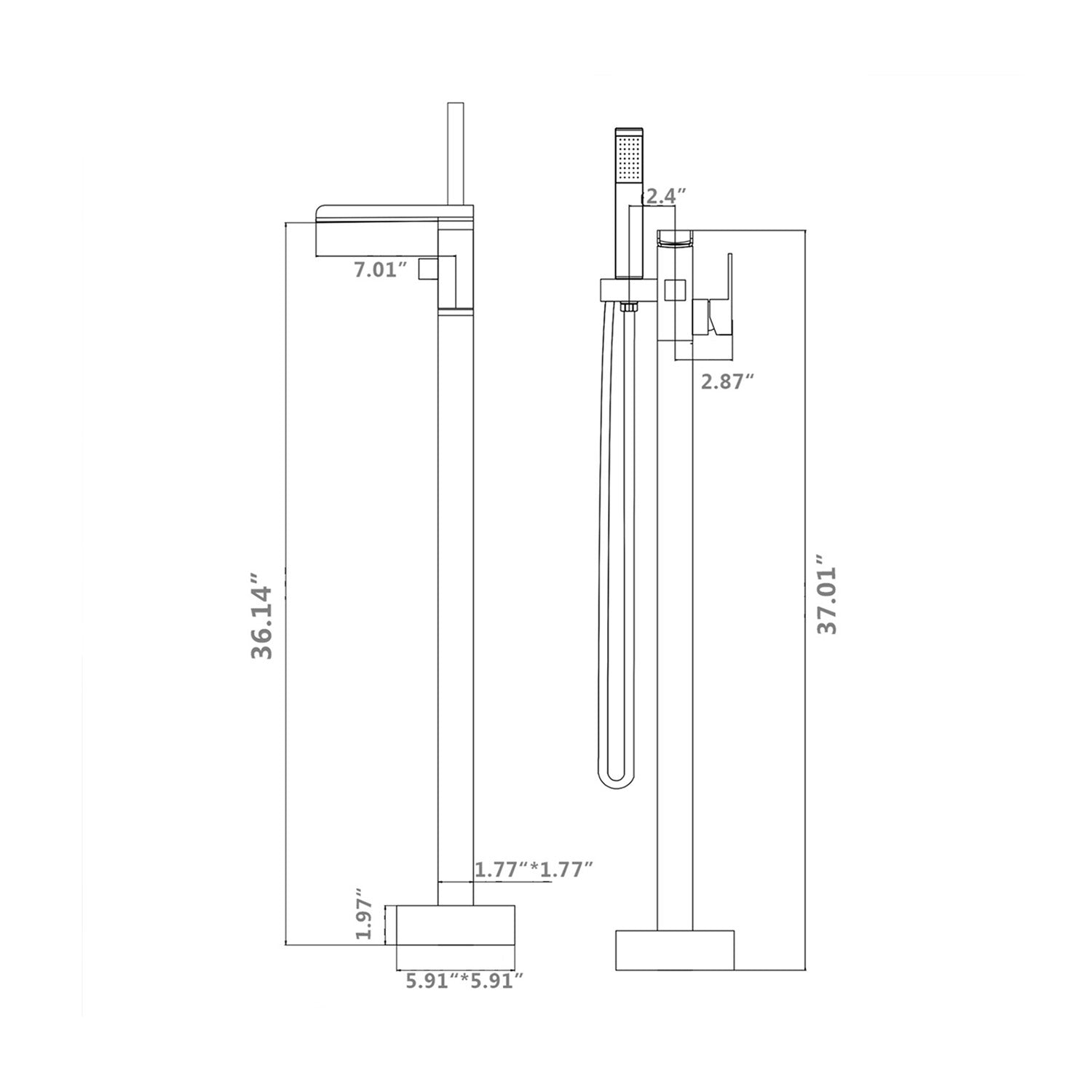 Chrome freestanding tub filler dimension