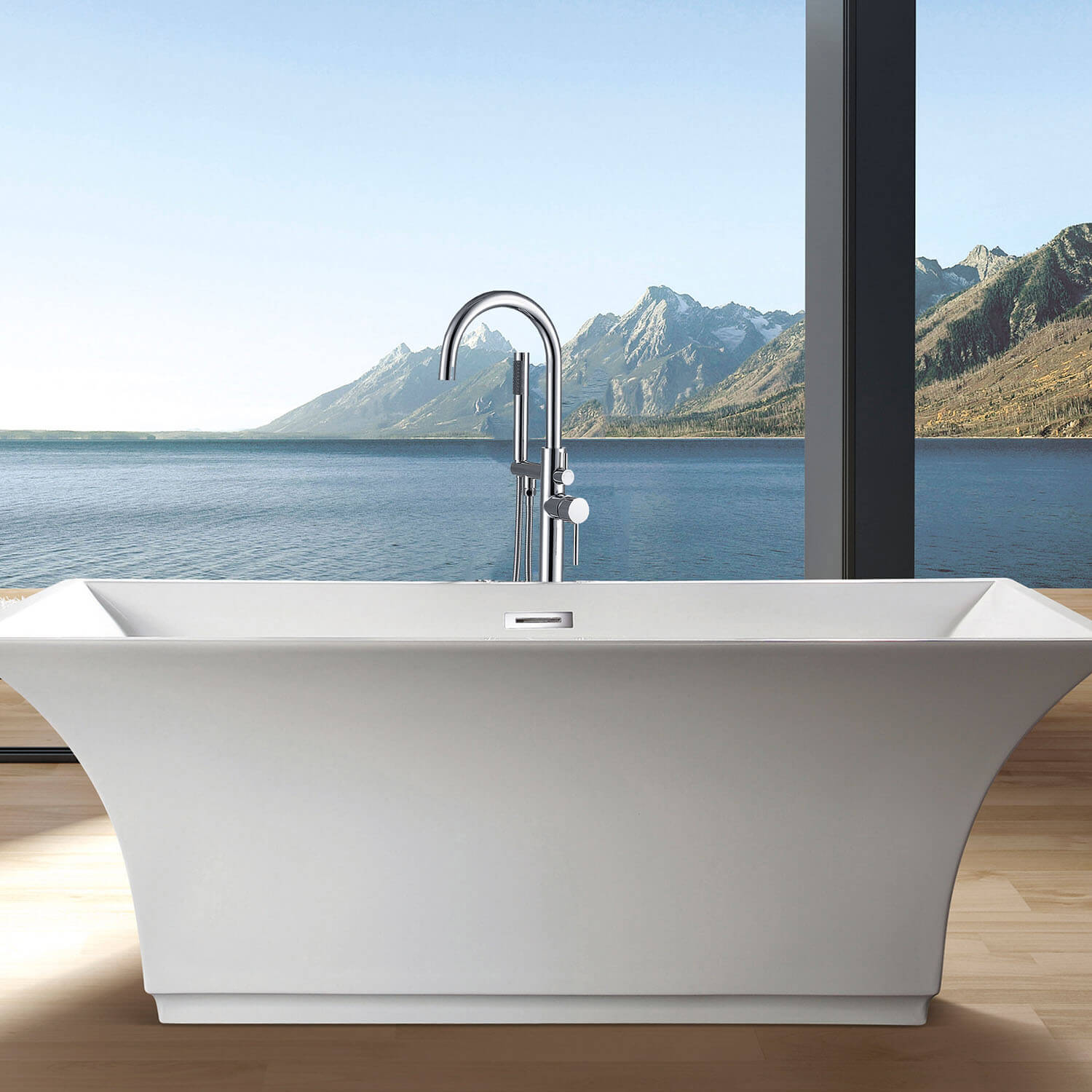 Chrome tub filler with swivel spout and handheld shower set