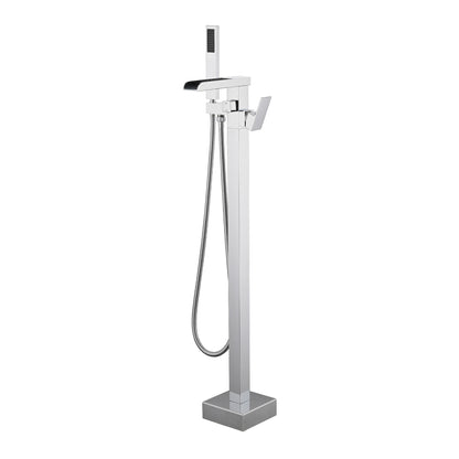 Chrome waterfall bathtub faucet with handheld shower and hose