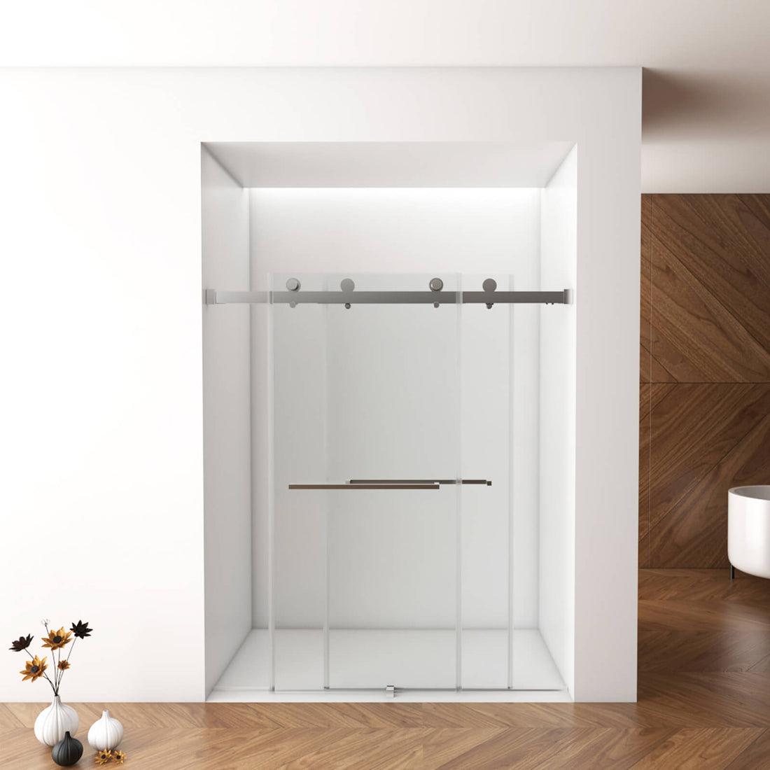 Classic bathroom with brushed nickel shower door