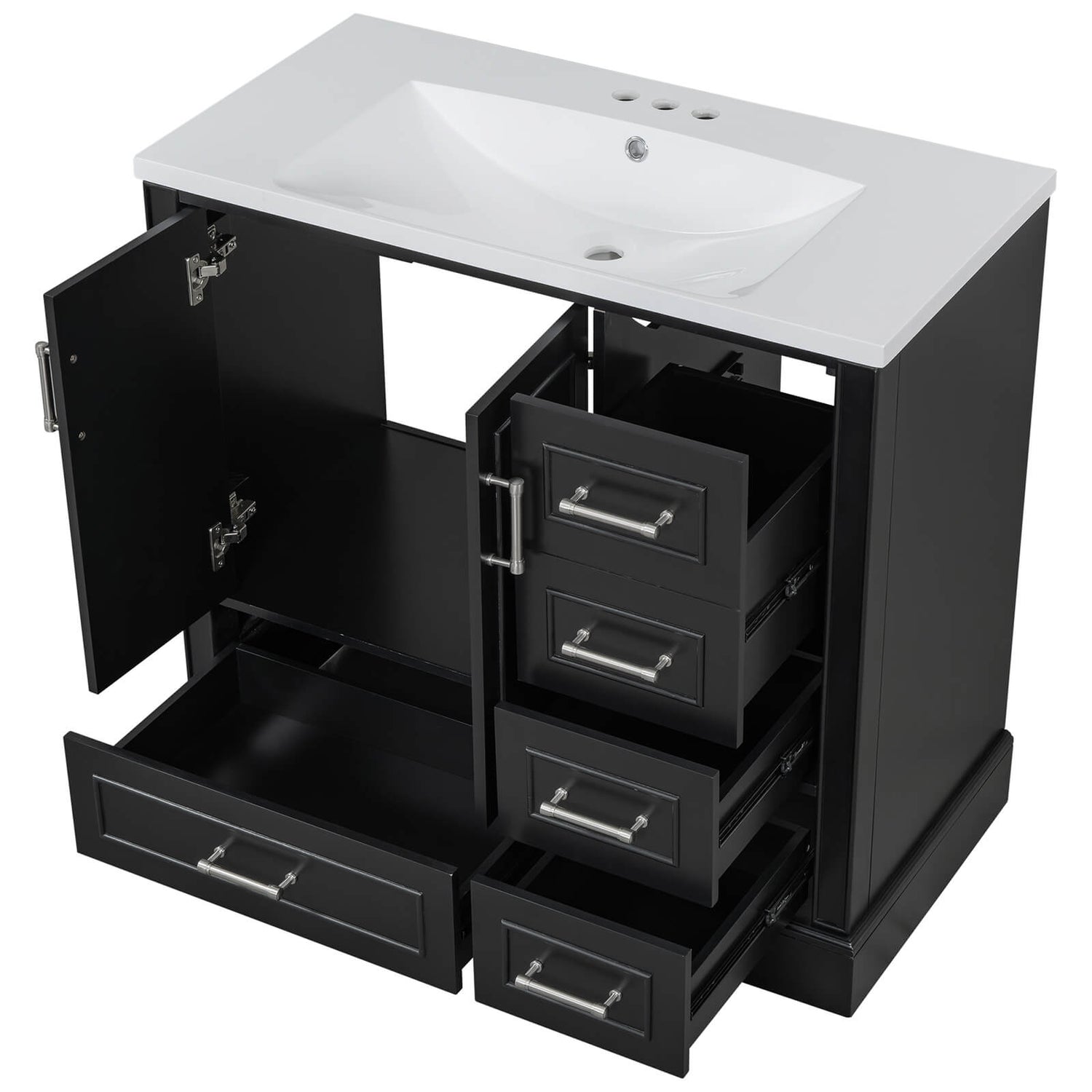 Classic black vanity with spacious storage drawers