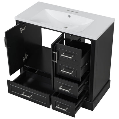 Classic black vanity with spacious storage drawers