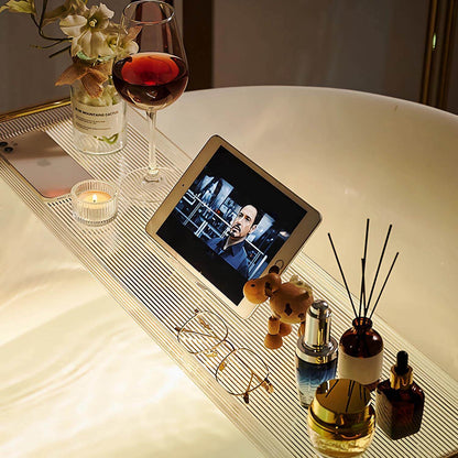 Clear acrylic spa shelf for reading phone and wine glass