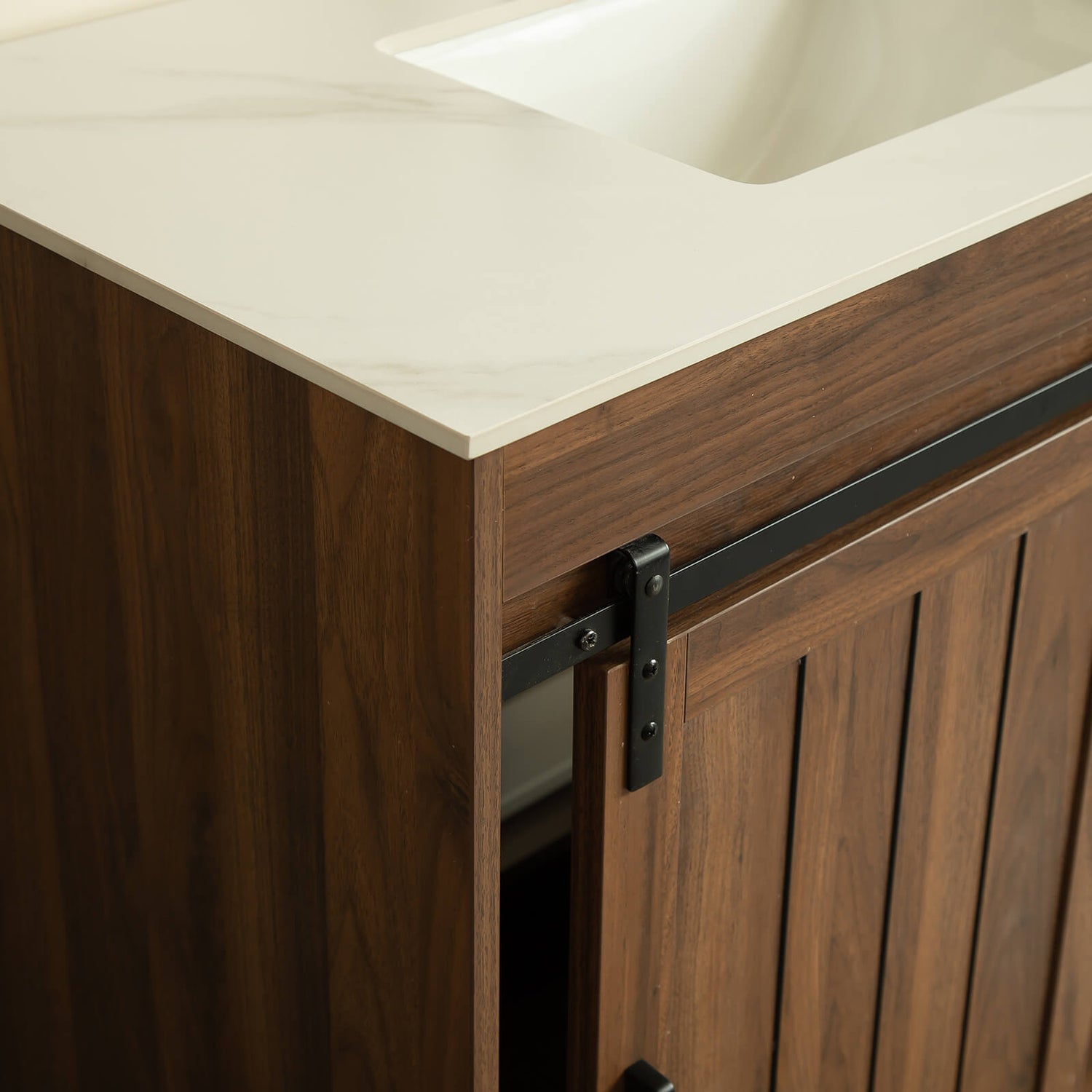 Close up of sintered stone Carrara style countertop