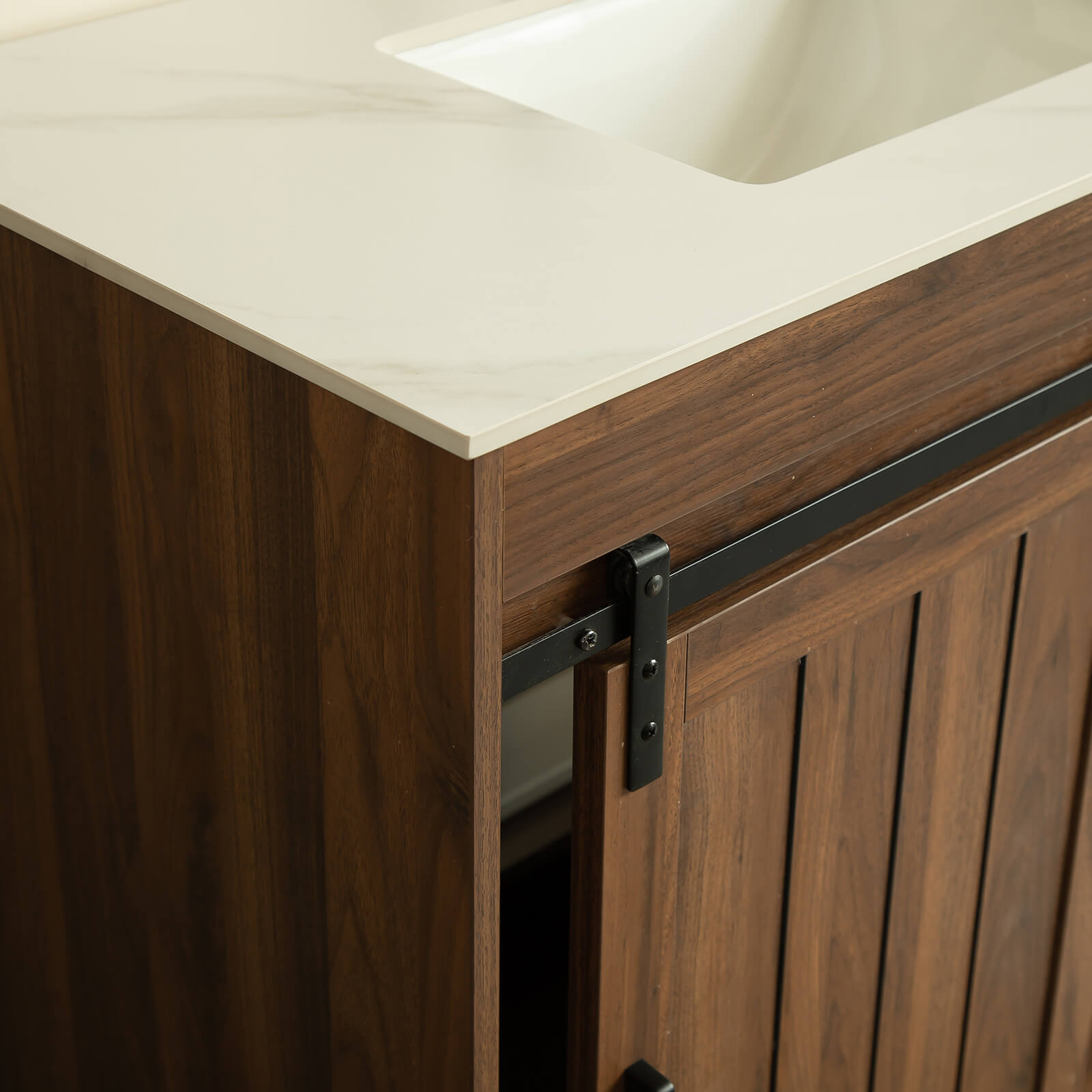 Close up of sintered stone Carrara style countertop