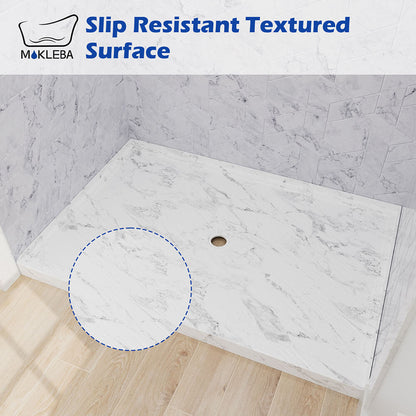 Close-up of anti-slip micro-textured surface on marble look shower base