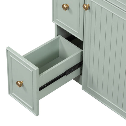 Close-up of golden round handles on bathroom vanity