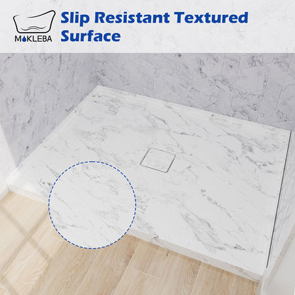 Close-up of safety anti-slip texture on 48x36 marble look acrylic shower tray