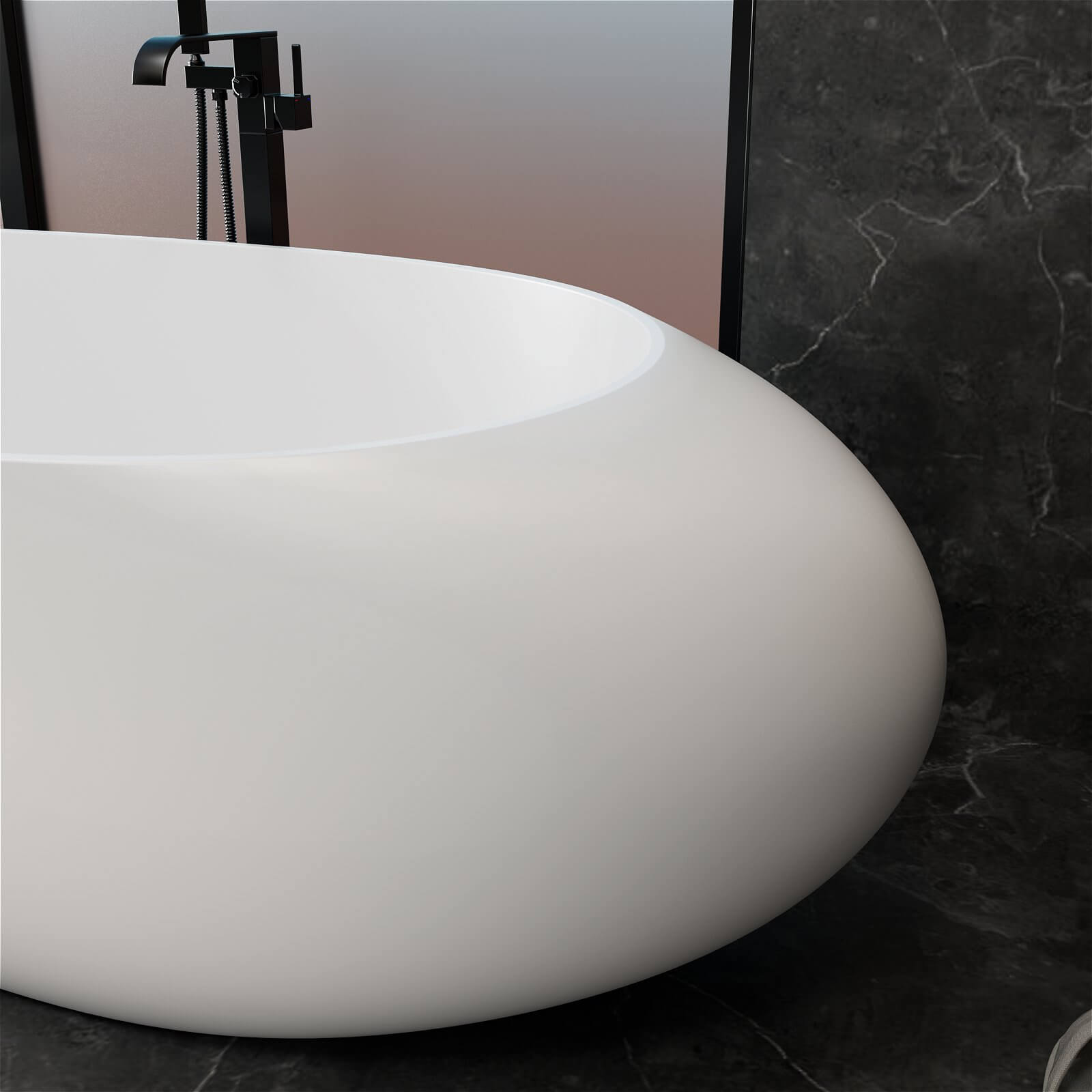 Close-up of seamless and scratch-resistant solid surface bathtub