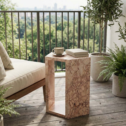 Luxury Real Marble Pink Side Table Hexagon Shape End Table for Living Room, Bedroom &amp; Small Spaces