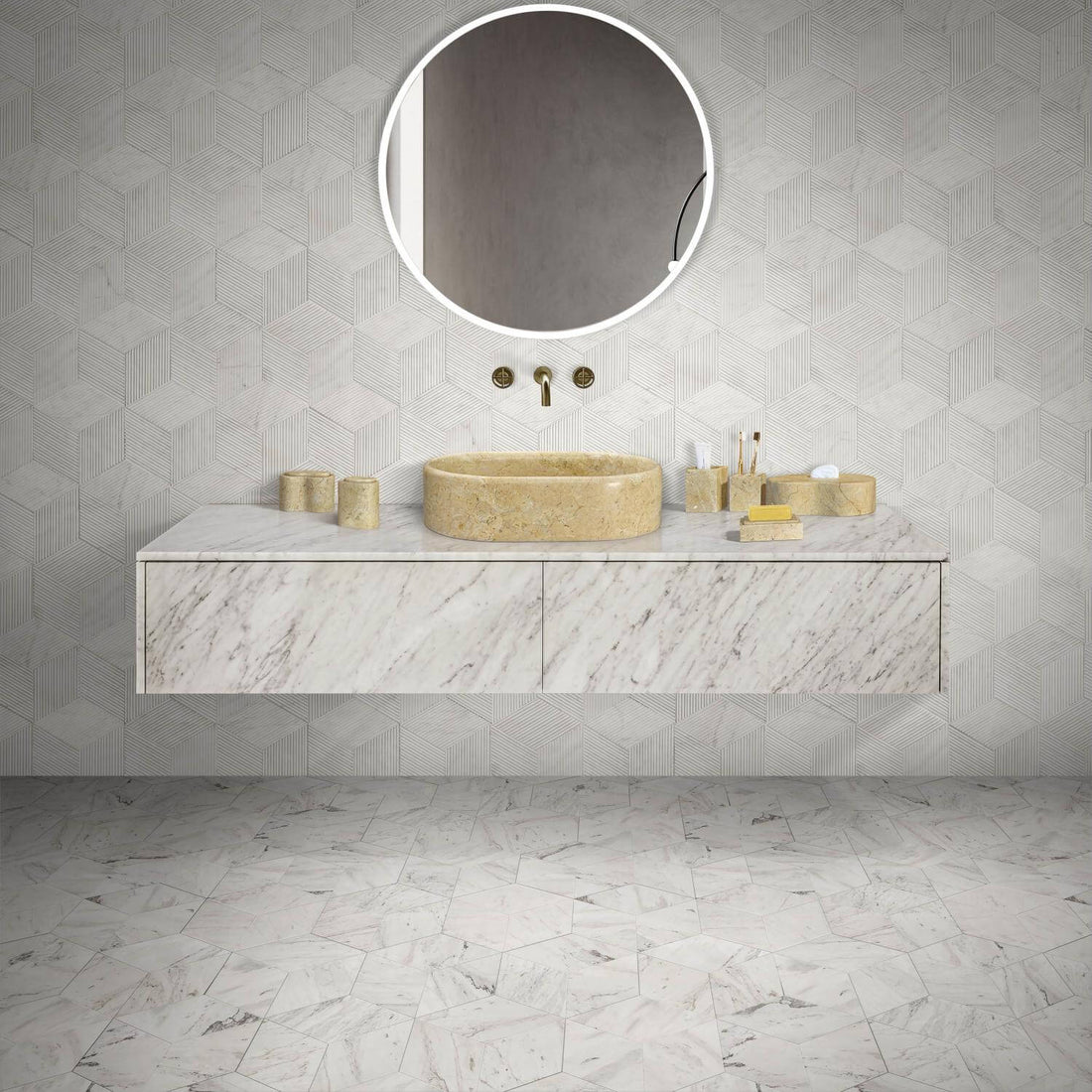 Beige Natural Marble Oval Bathroom Vessel Sink for Vanity Countertop