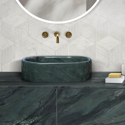 24" Green Natural Marble Oval Bathroom Vessel Sink for Vanity Countertop