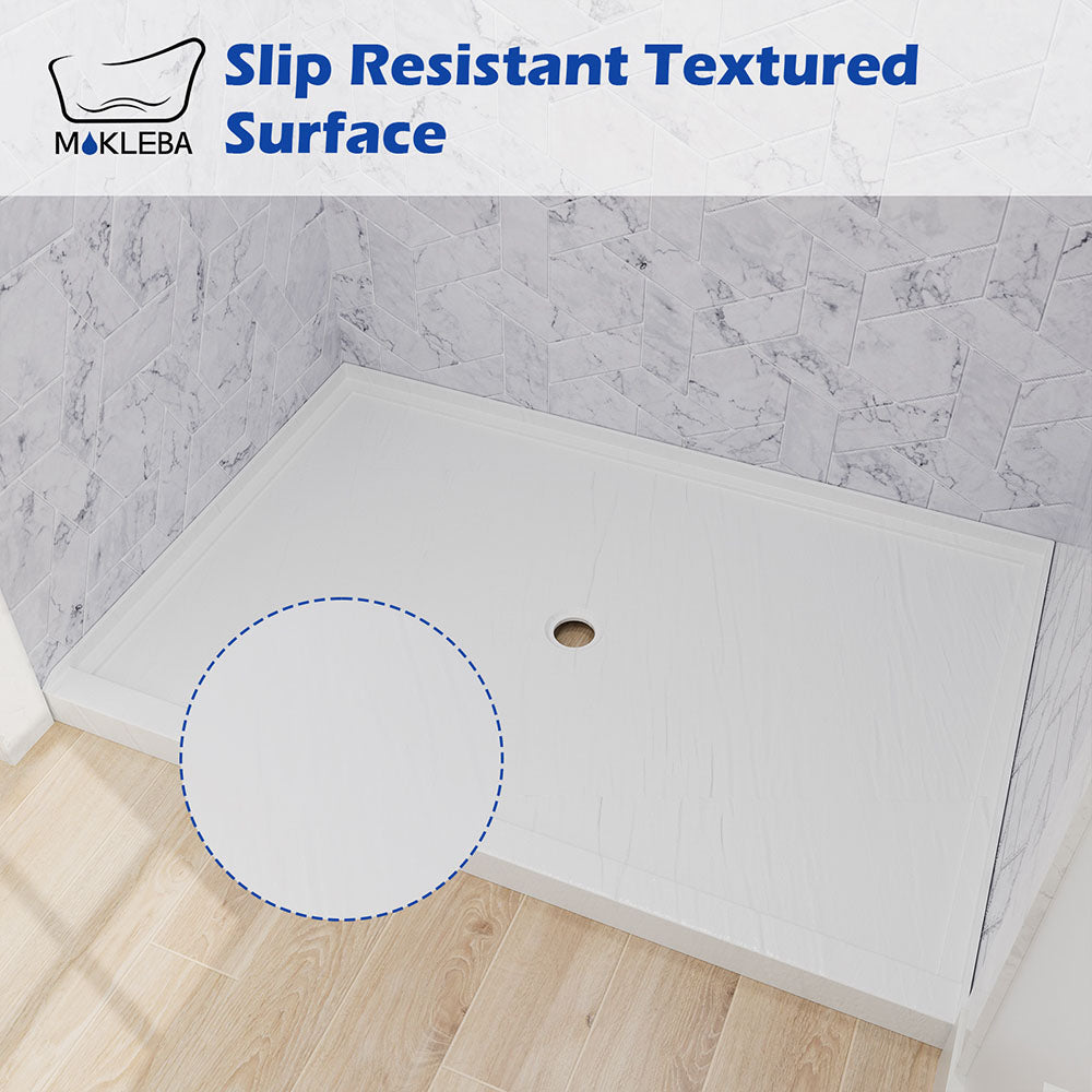 Close up of micro-textured non-slip surface on white shower base