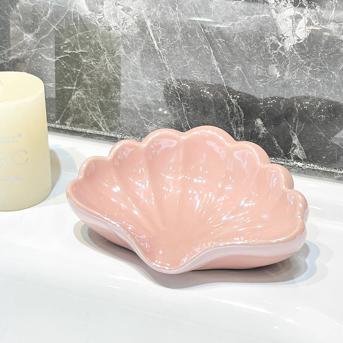 Ceramic Sea-Shell Soap Dish with Self Draining for Bathroom Shower