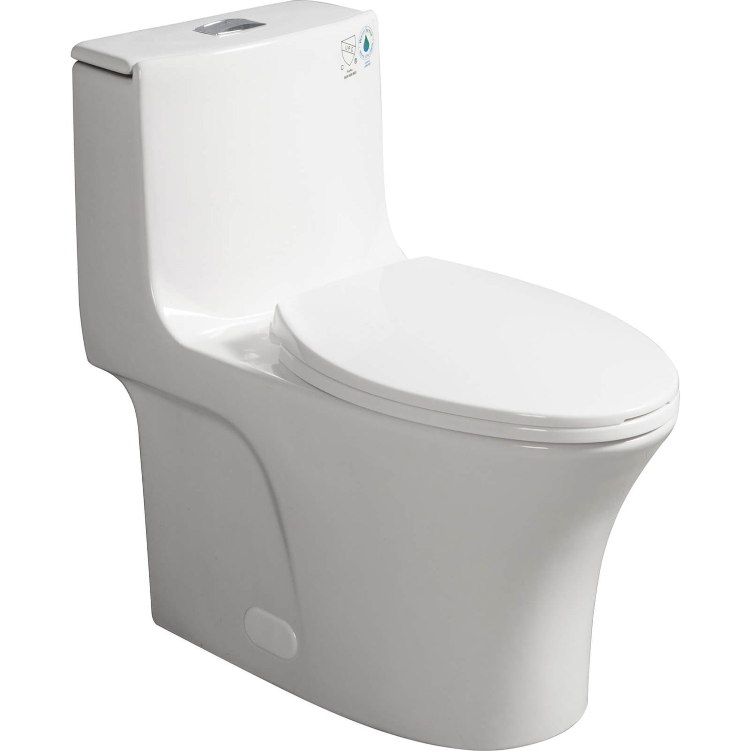 Comfort height one piece toilet designed for easy sitting and standing