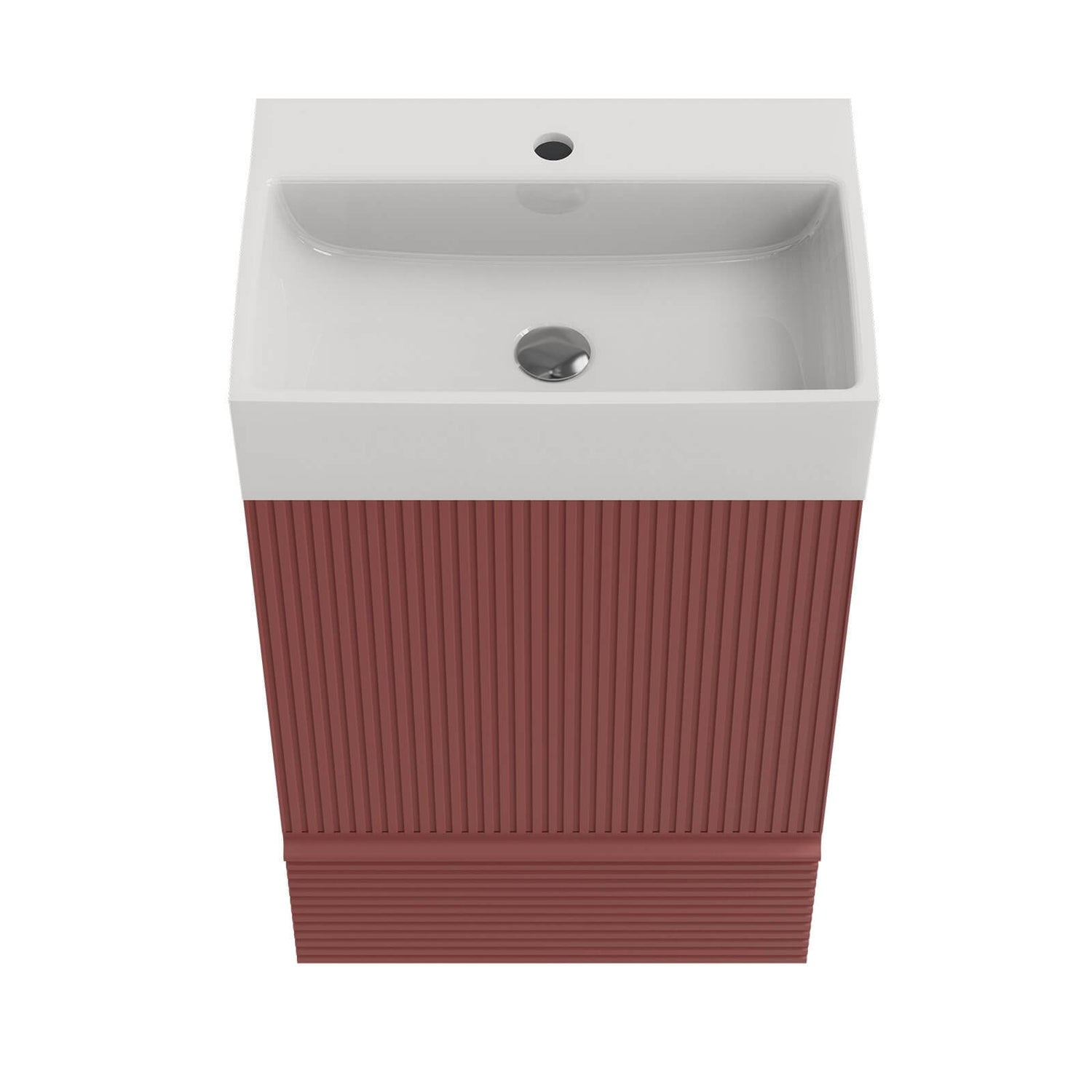 Compact 20 inch red vanity with hidden handles and ample storage