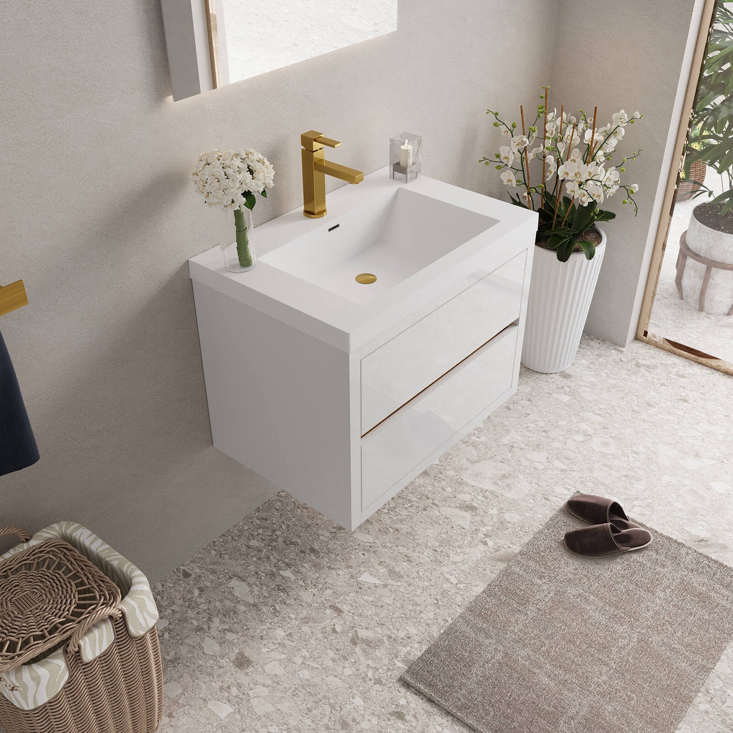 30&quot; Modern Floating Single-Sink Vanity with Gold Accents