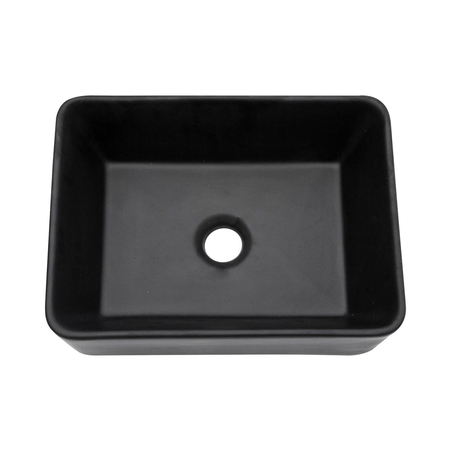Compact black ceramic sink with soft curved corners
