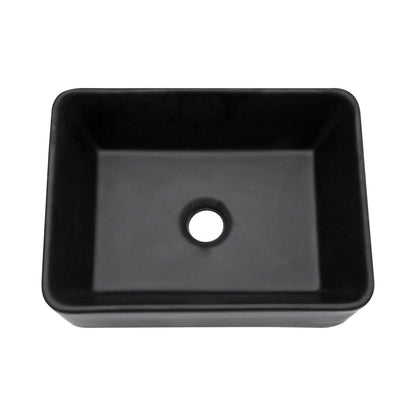 Compact black ceramic sink with soft curved corners