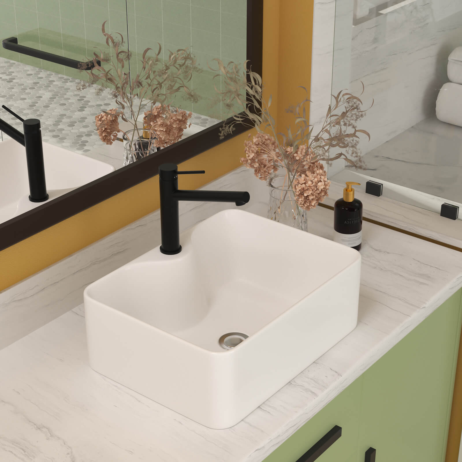 Compact glossy ceramic basin for powder room vanities