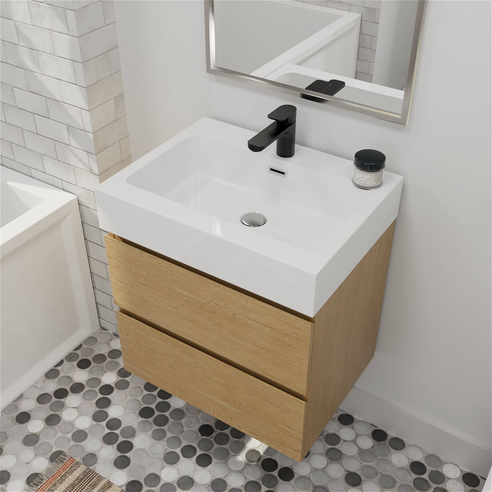 24" Oak Modern Floating Vanity with 2 Drawers