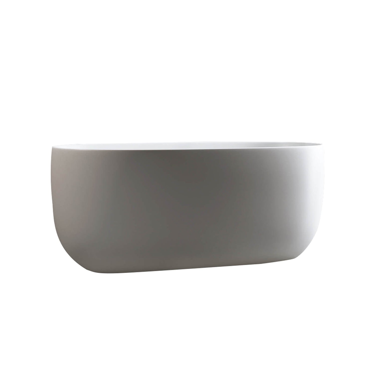 Compact oval soaking tub with smooth_ hand polished stone resin surface
