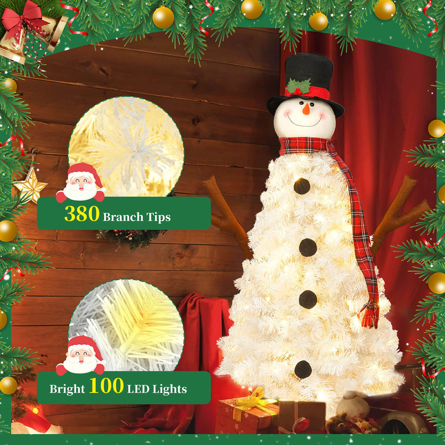 Compact 4ft Xmas tree with warm white LED lights and bendable branches
