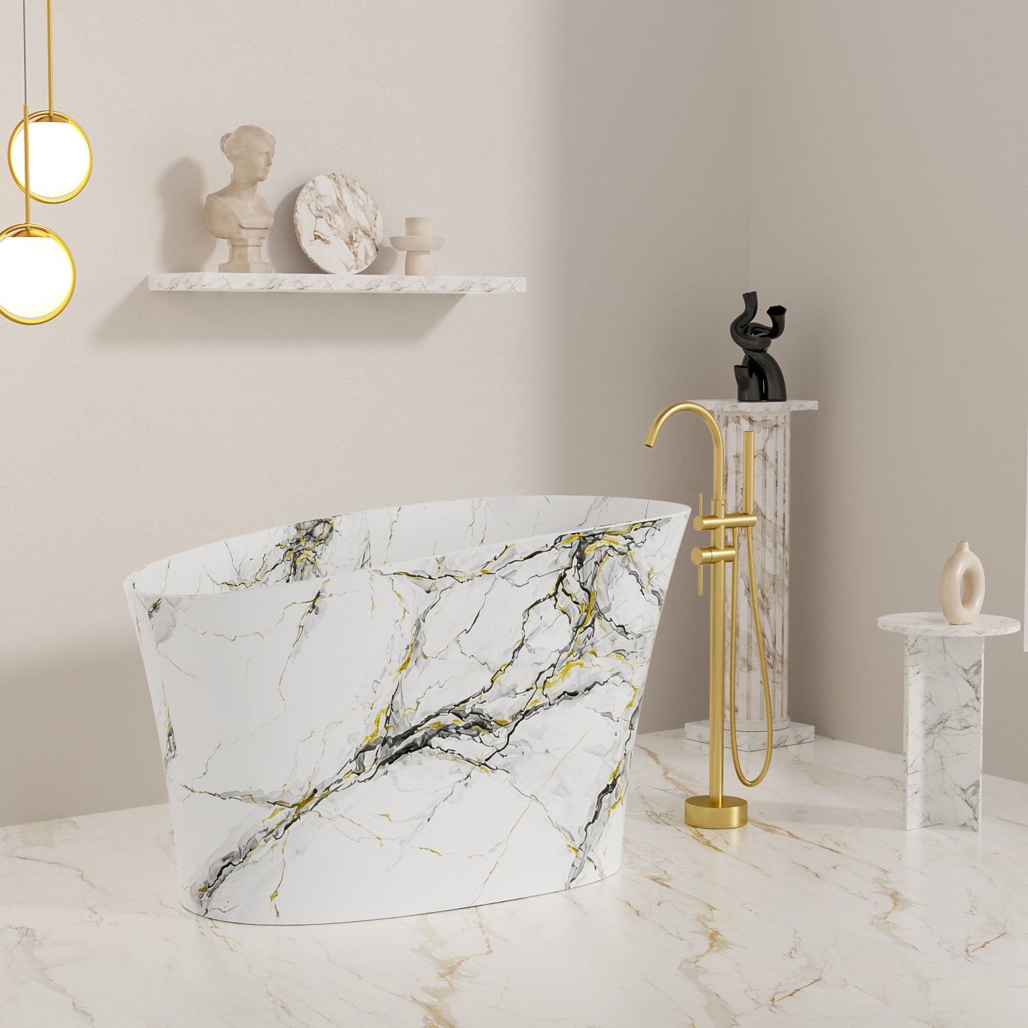 Compact Japanese soaking tub 51 inch freestanding stone resin bathtub