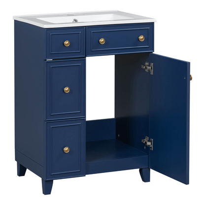 Compact bathroom vanity with two drawers and luxurious gold details