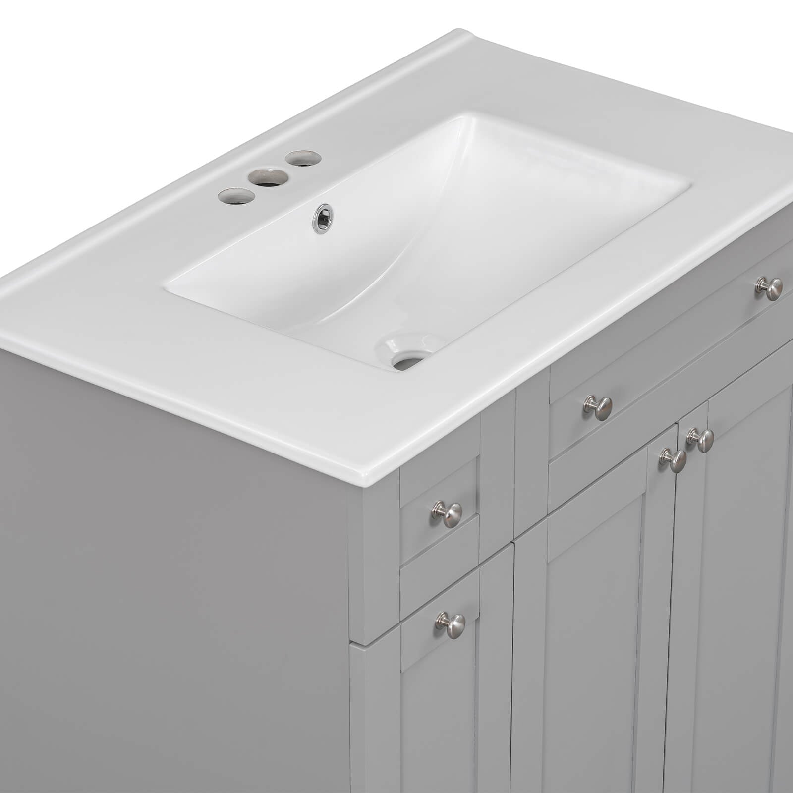 Compact gray bathroom vanity for small and modern spaces